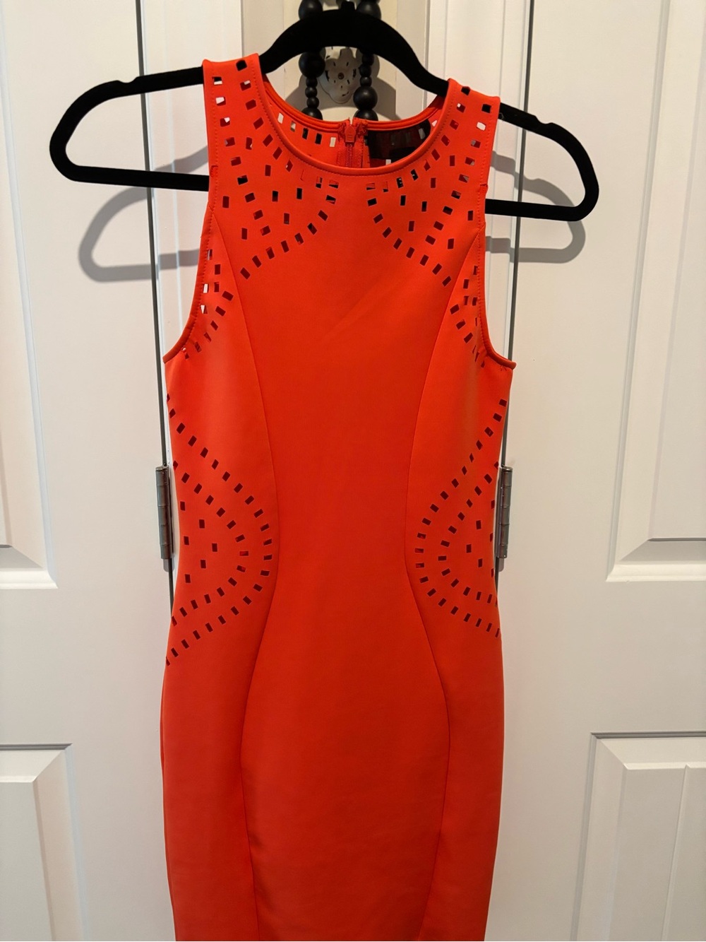 Sleeveless Mini Dress in Vibrant Orange with Laser-Cut Detail XS
